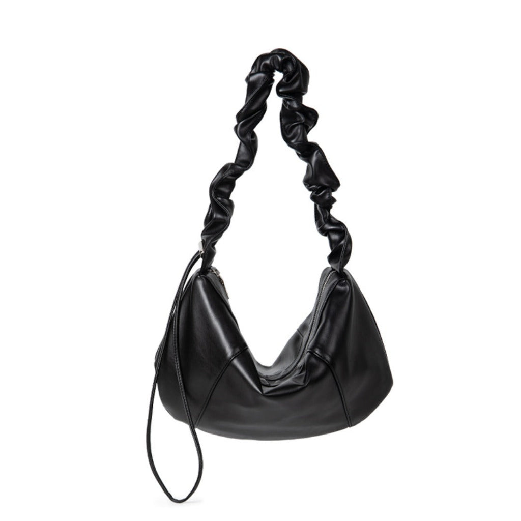 Design drawstring pleated soft leather large capacity shoulder bag, small shoulder bag, small hobo bag