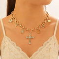 Cross Heart Multi-Element Pendant Necklace Women Minimalist Elegant Choker