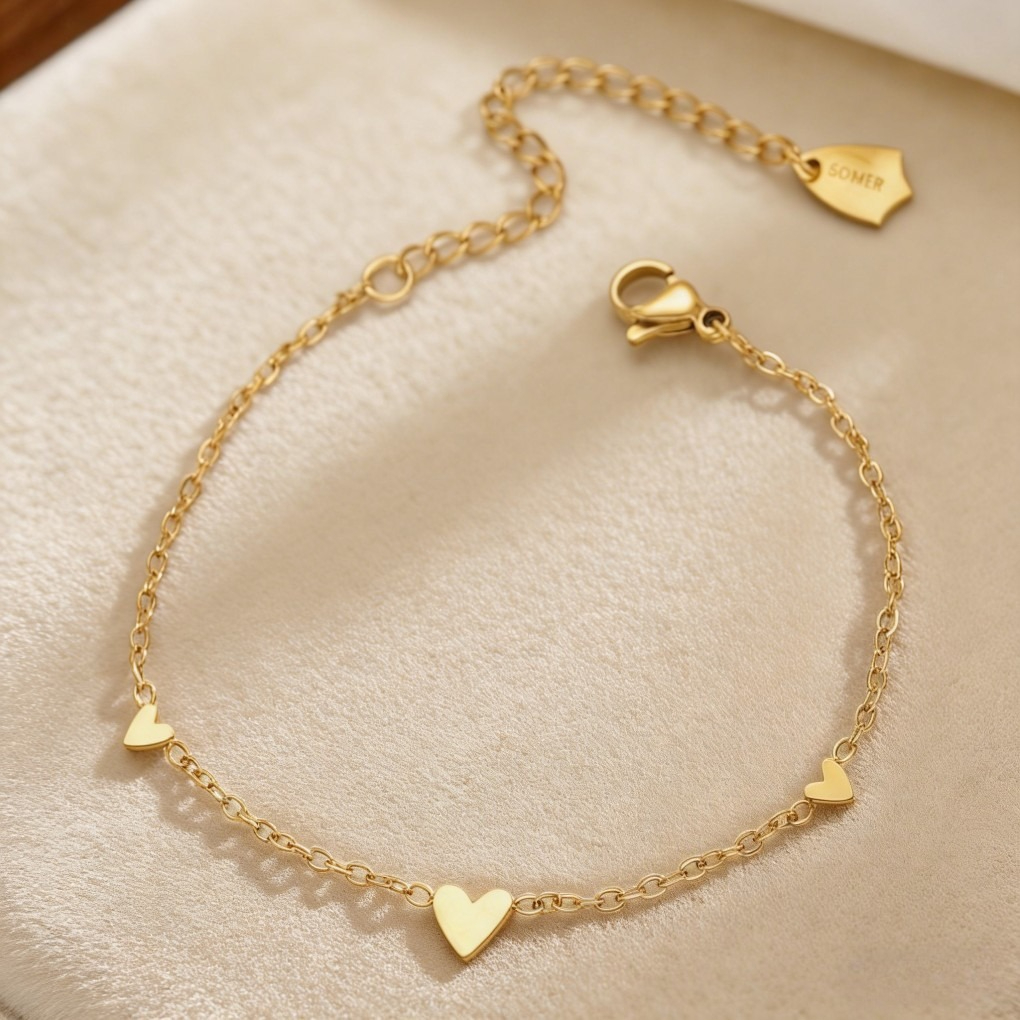 Titanium Steel Heart Necklace & Bracelet Set