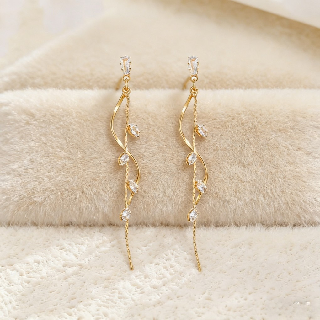 Vintage Long Zircon Tassel Earrings