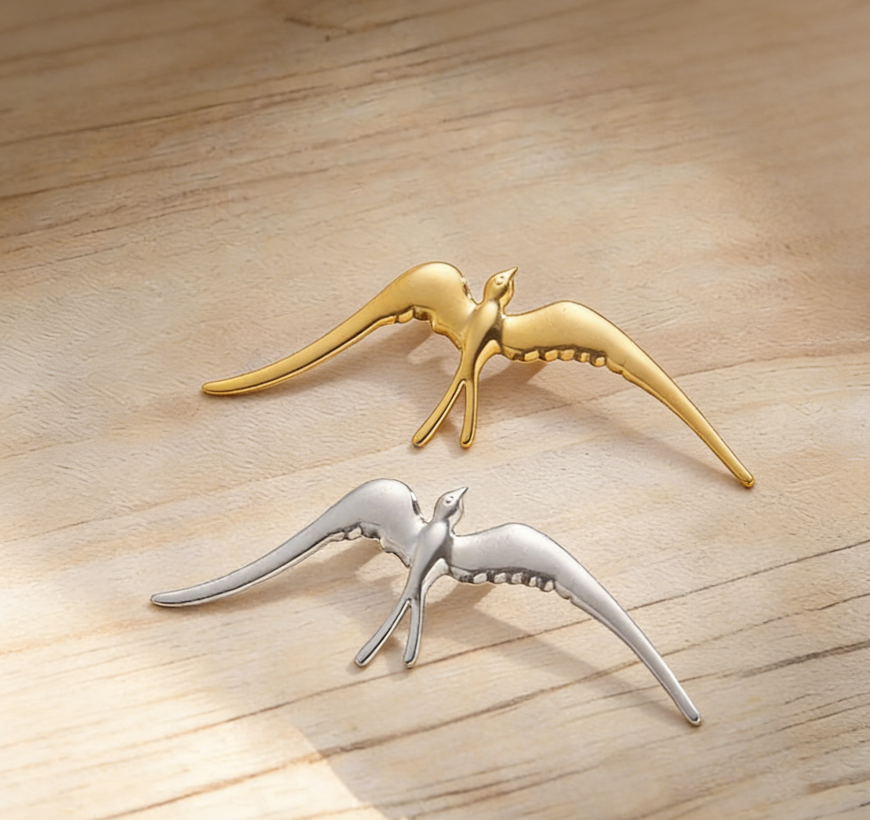 Stainless Steel Swallow Flower Brooch