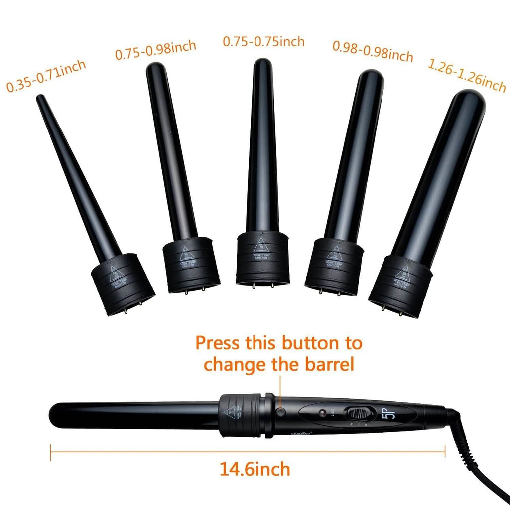 5-in-1 Curling Iron Wand Set Hair Curler Set With 5 Interchangeable Barrels Roller