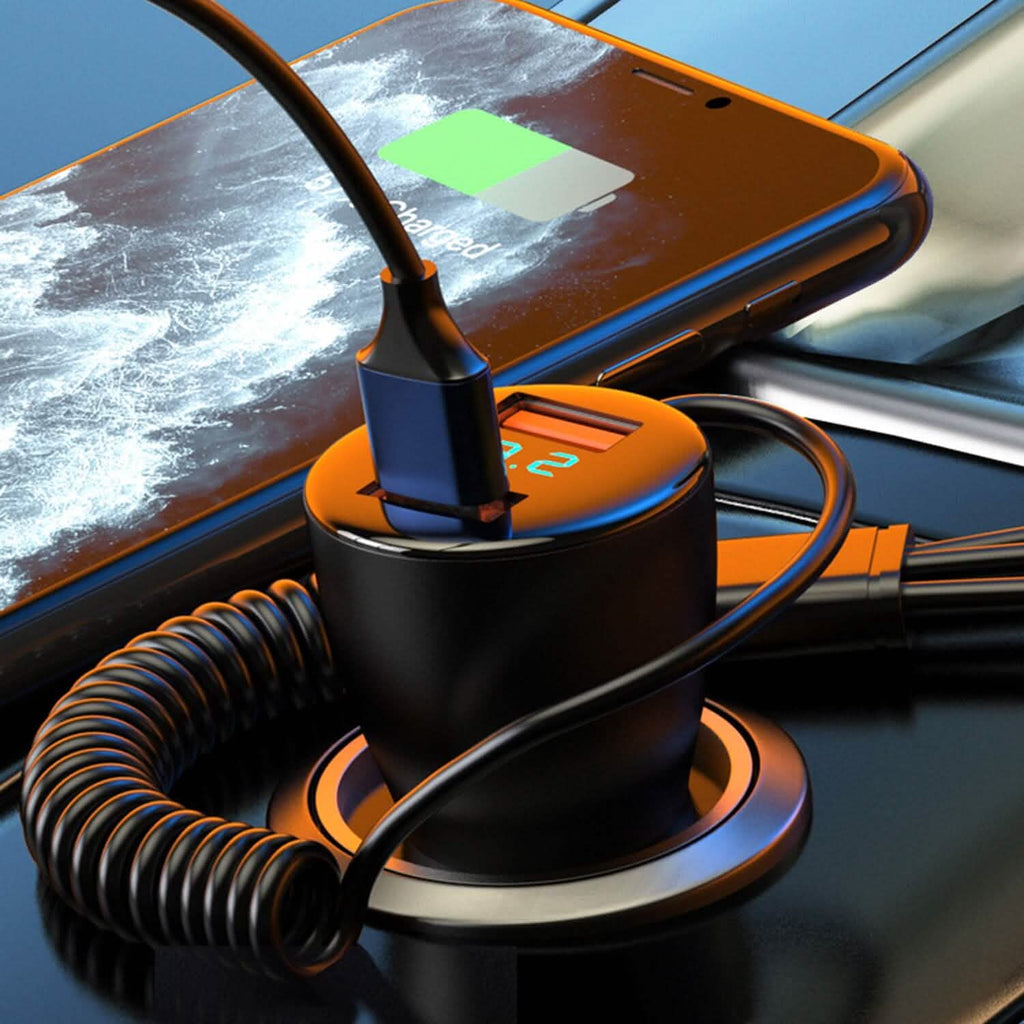 5-in-1 Fast Charge Car Charger QC PD USB Type C LT 5 Port with 4ft Coiled Cable