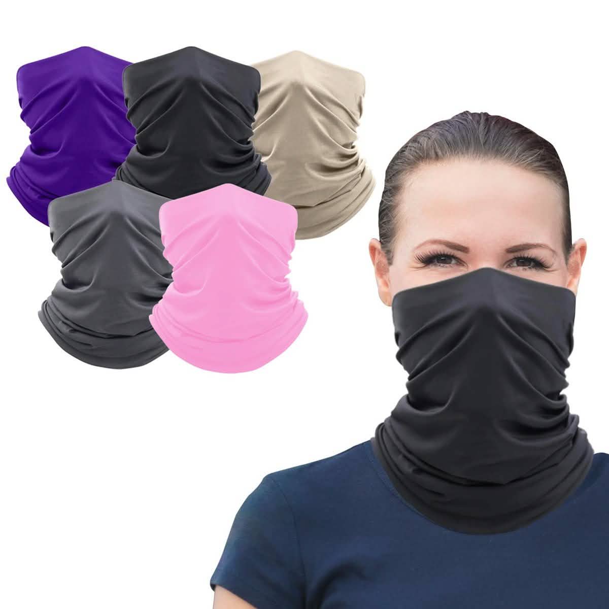 5-Pack: Washable And Reusable Face Mask Bandana and Neck Gaiter
