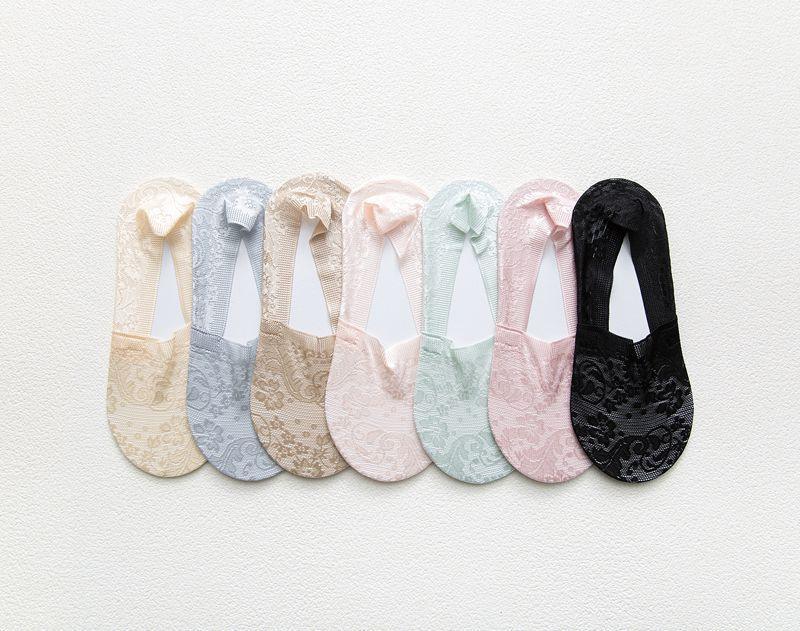 5 Pairs Fashion Women Girls Summer Socks 7 Color Style Lace Flower Short Sock Antiskid Invisible Ankle Socks For Women