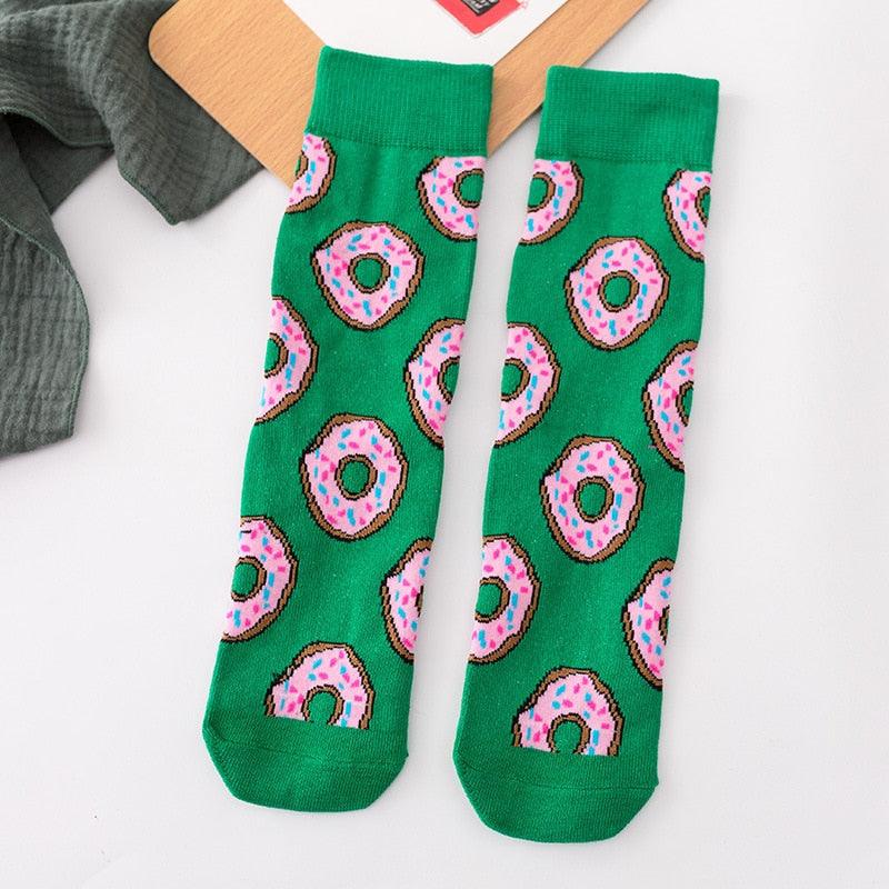 Women's Colorful Cotton Socks Fruits Banana Avocado Lemon Egg Cookie Donuts Food Happy Color Socks