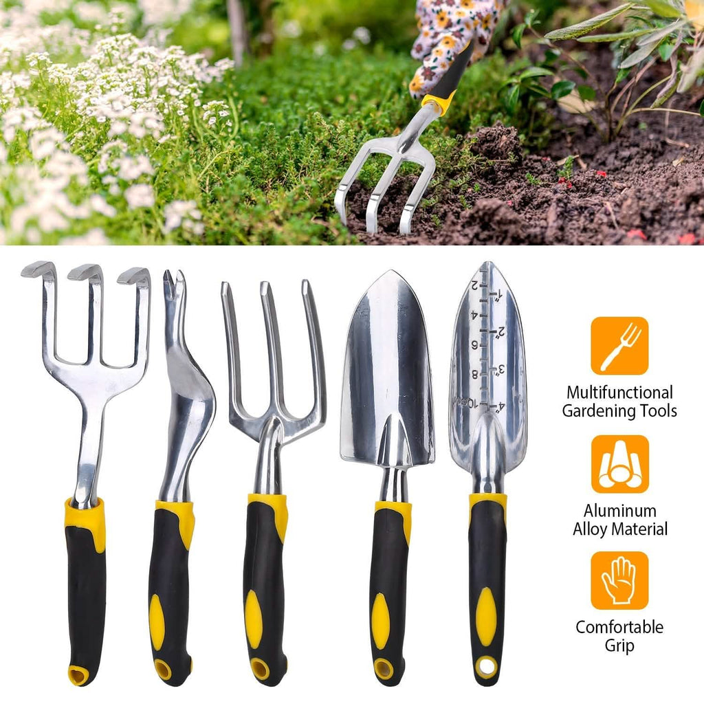 5-Pieces Set: Heavy Duty Garden Tool Set with Non-Slip Handle