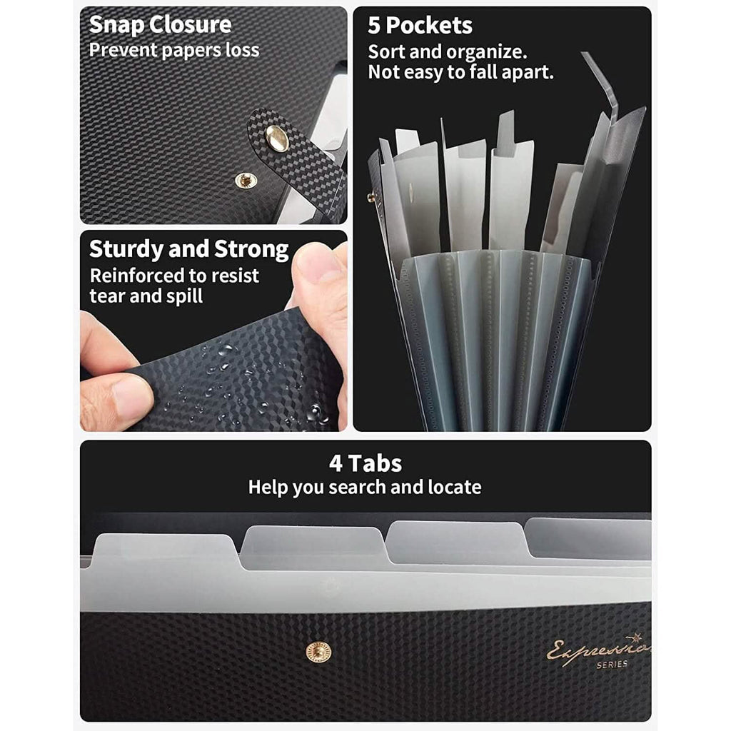 5 Pocket Folder with Labels, Letter Size Expanding File Folder Organizer