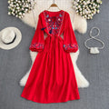 Bohemian Embroidery Fringe Tie-Waist Dress – Relaxed A-Line Maxi, Beach Vacation Flowing Gown