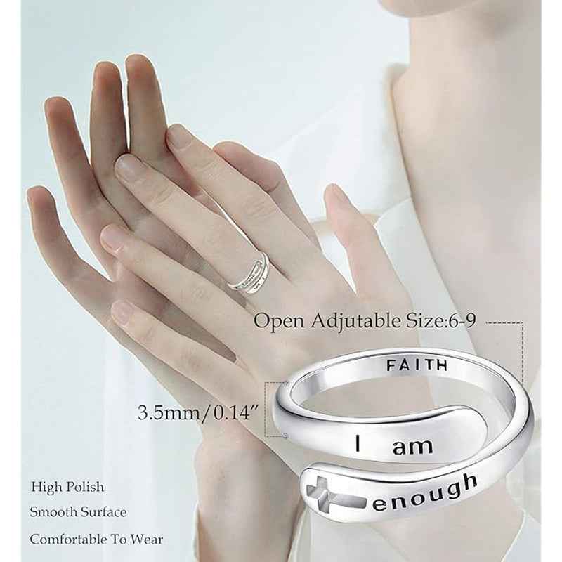 I am enough hollow cross ring with adjustable opening