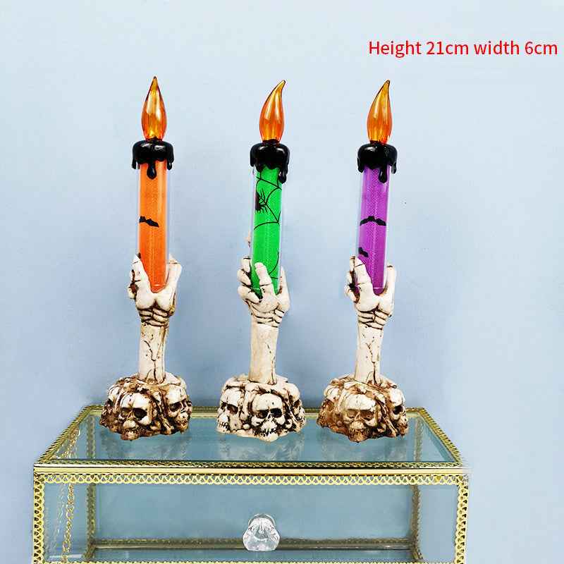 Halloween Skeleton Candlestick Ghost Festival Horror Decoration Props LED Electronic Candle Light Pumpkin Lantern Skull Ornament