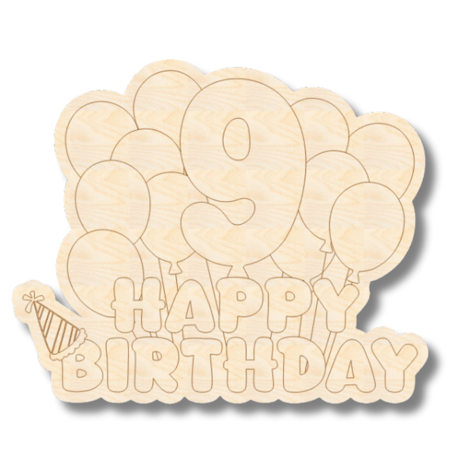 Unfinished Wood Etched 9th Birthday Balloons Shape | Paint By Line Crafts | up to 30" DIY