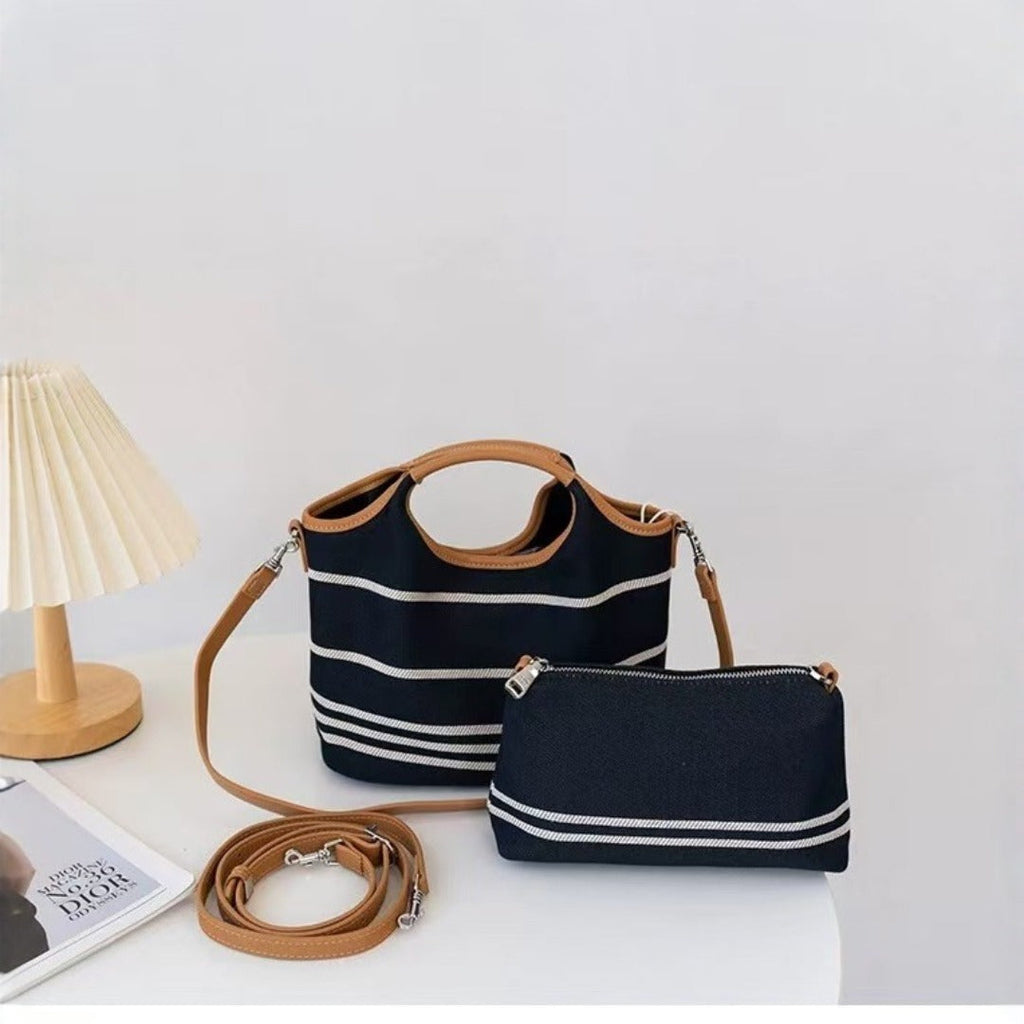 Design canvas bucket bag, tote bag contrasting large capacity, casual tote bag, commuter tote bag with 2 in 1