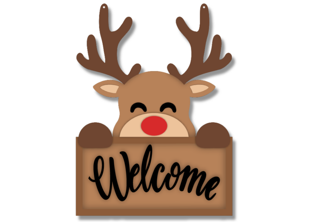 Unfinished Wood Welcome Reindeer Door Sign Kit | Wood Craft Cutouts | 1/4" Thick |