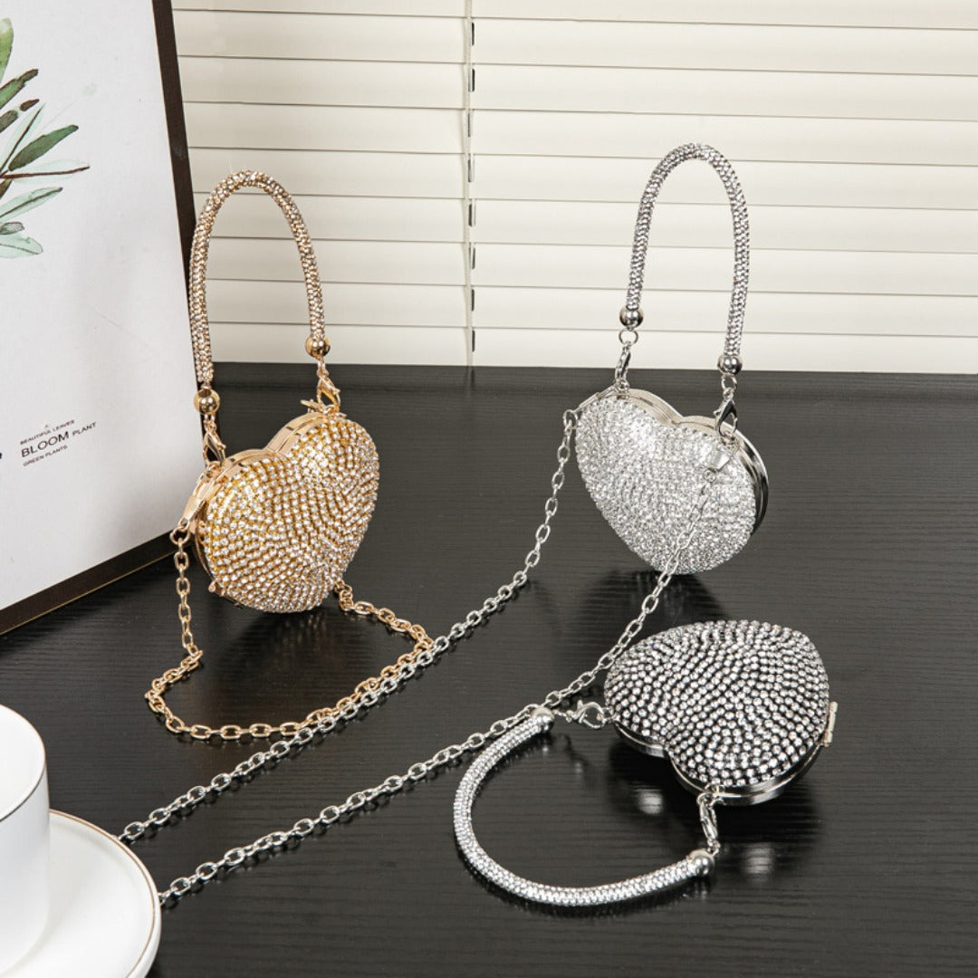 Rhinestone Dinner Bag, Mini heart purse, Small and Exquisite Shiny Dress Bag, Ball Bag, Prom Bag, Party Purse
