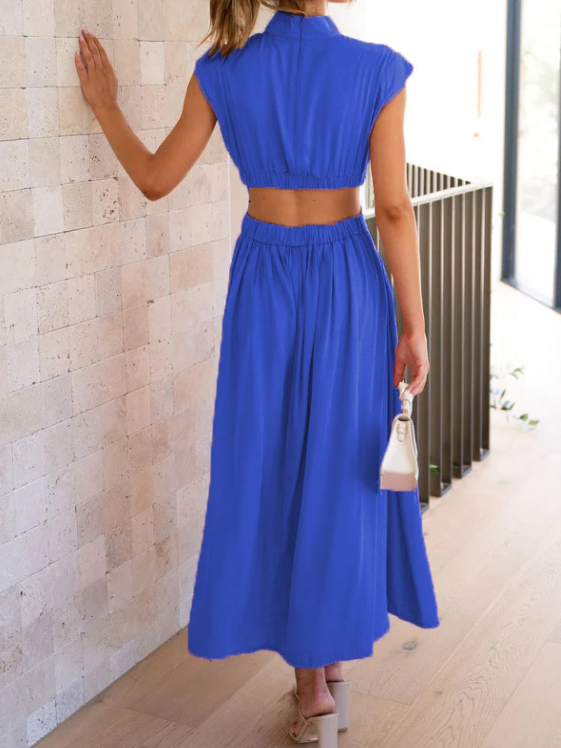 Modern Cutout Mock Neck Sleeveless Ruched Dress Elegant Dress For Women