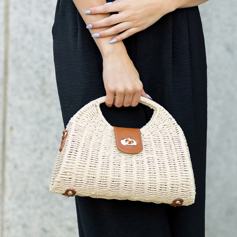 Stella Woven Straw Top Handle Crossbody Bag