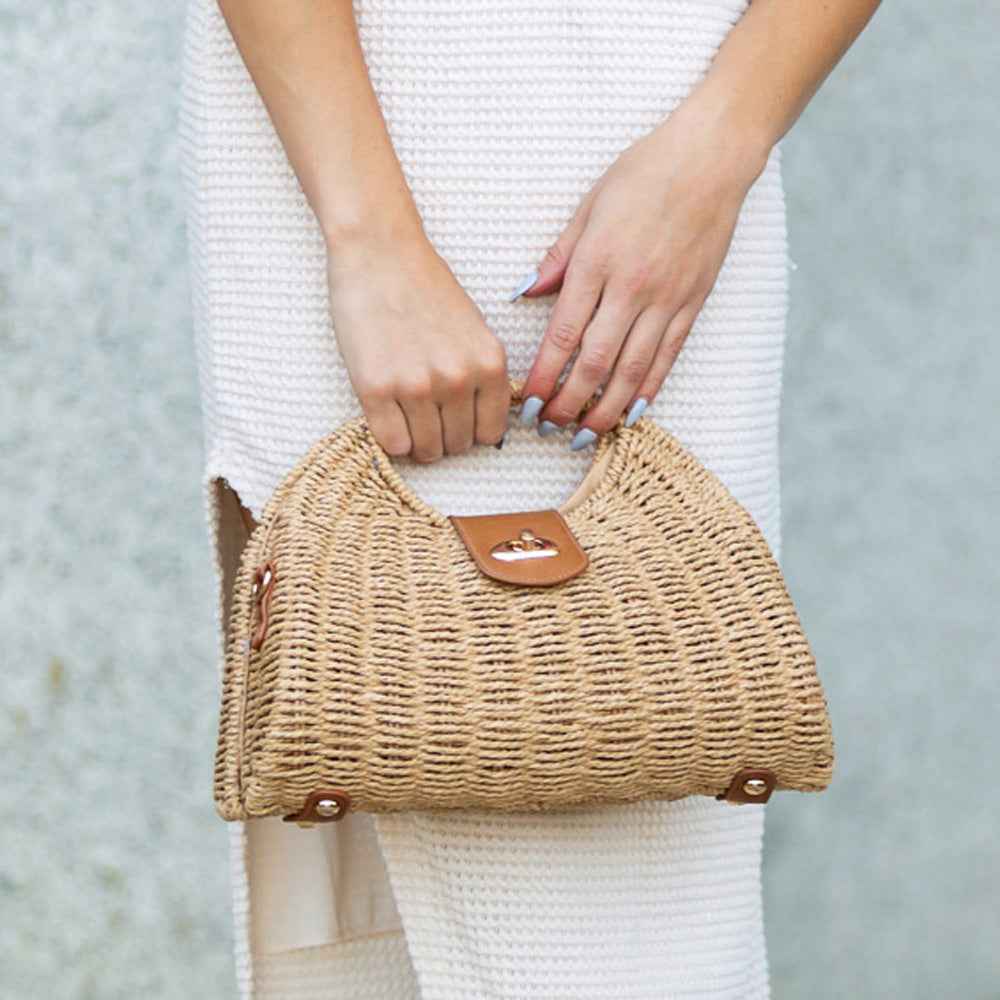 Stella Woven Straw Top Handle Crossbody Bag