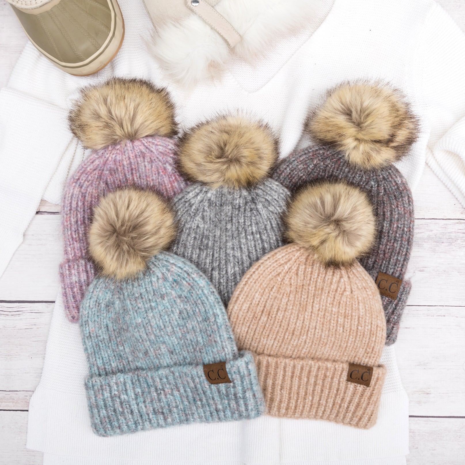 C.C® Cozy Marled Pom Beanie