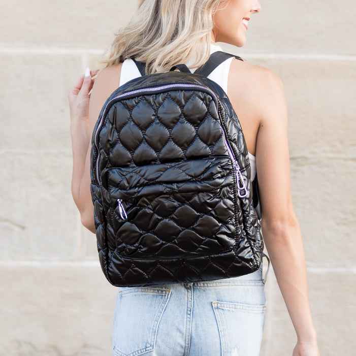 Jade Metallic Puffer Backpack