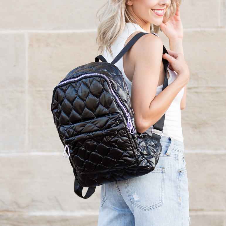 Jade Metallic Puffer Backpack