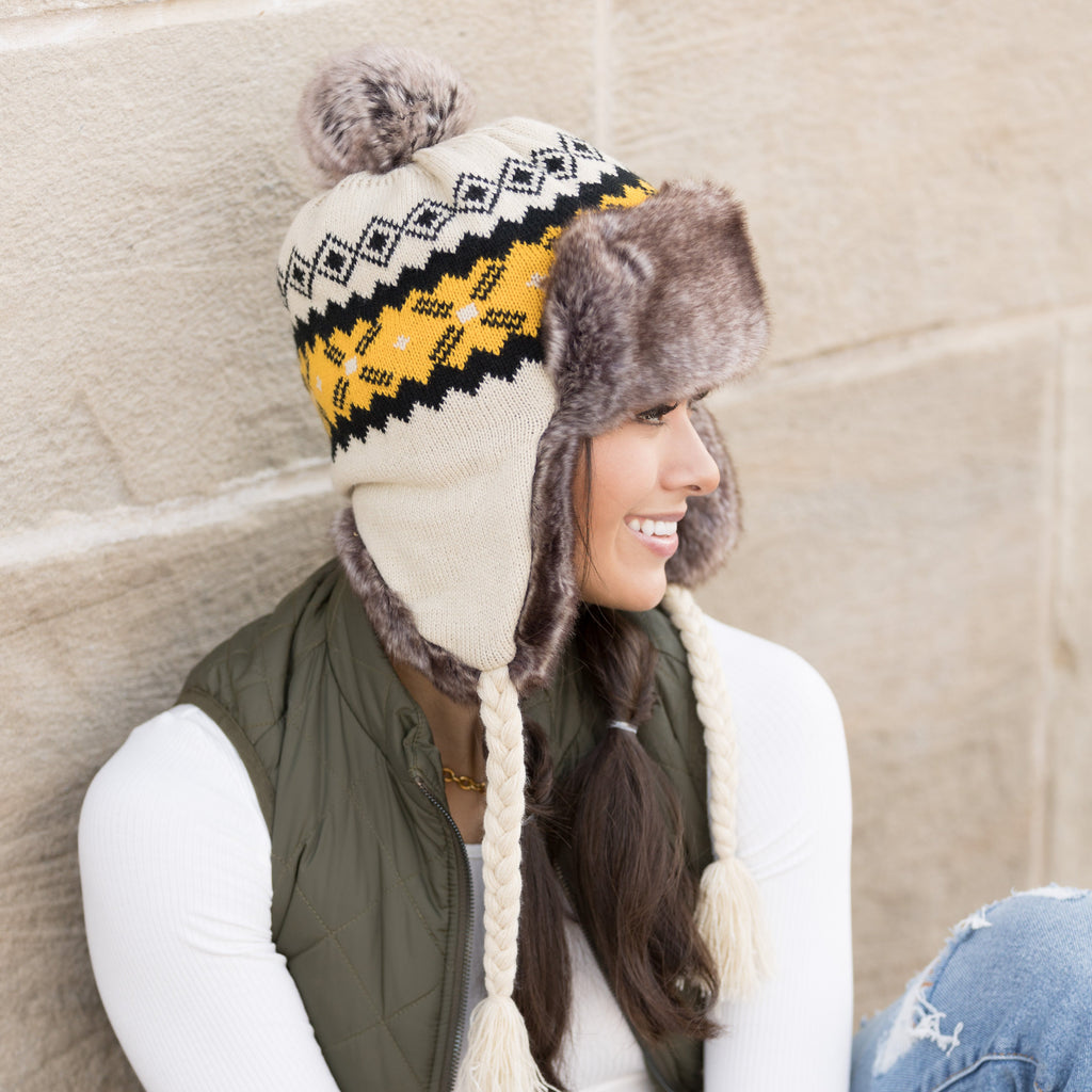Fair Isle Pom Trapper Hat