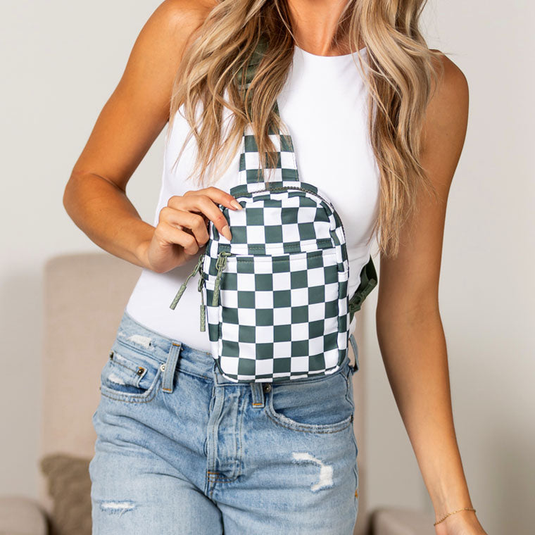 Kenzie Nylon Checkered Sling Bag - EveryNest