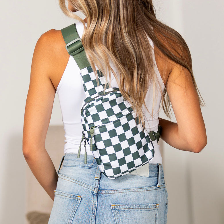 Kenzie Nylon Checkered Sling Bag - EveryNest