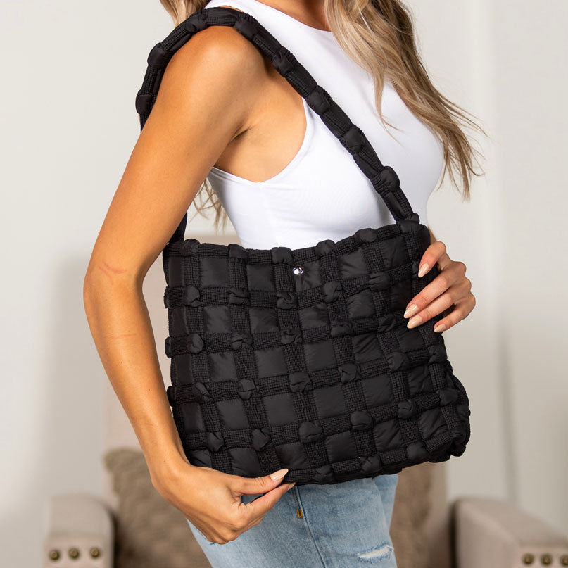 Maya Basket Weave Puffer Tote - EveryNest