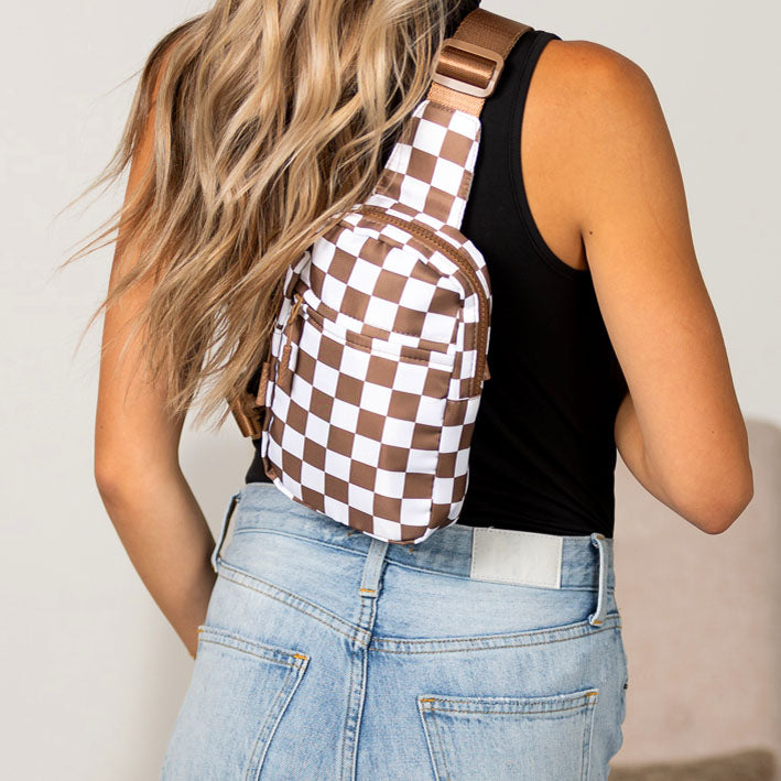 Kenzie Nylon Checkered Sling Bag - EveryNest