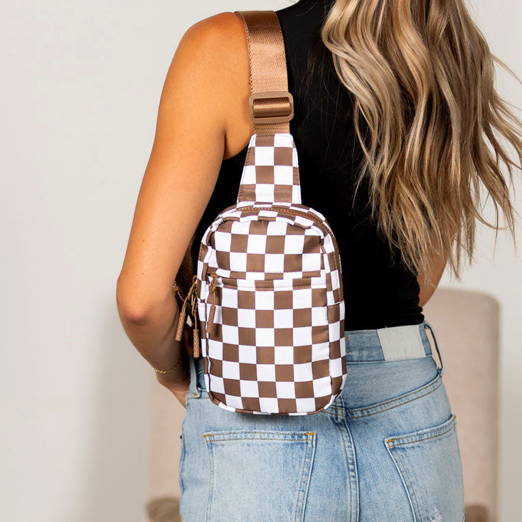 Kenzie Nylon Checkered Sling Bag - EveryNest