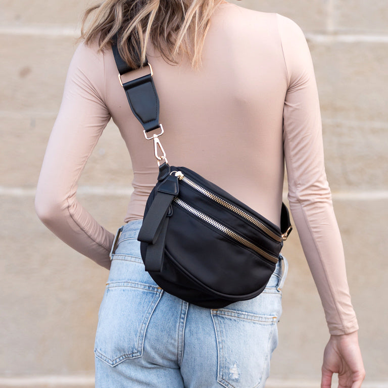 Gia Double Zip Nylon Crescent Sling - EveryNest