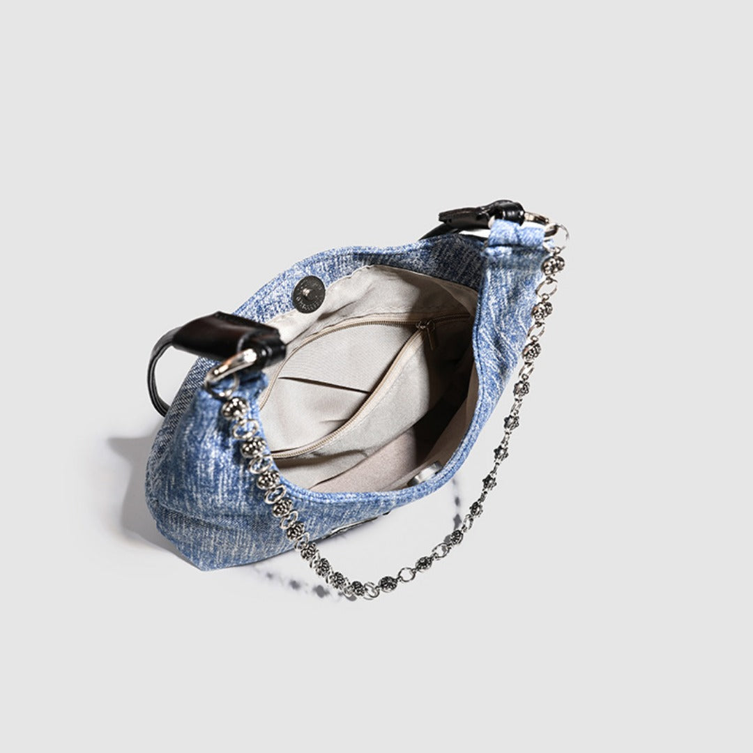 Simple retro small bucket bag, Versatile denim shoulder bag, Chain bag Crossbody bag, slouch hobo purse