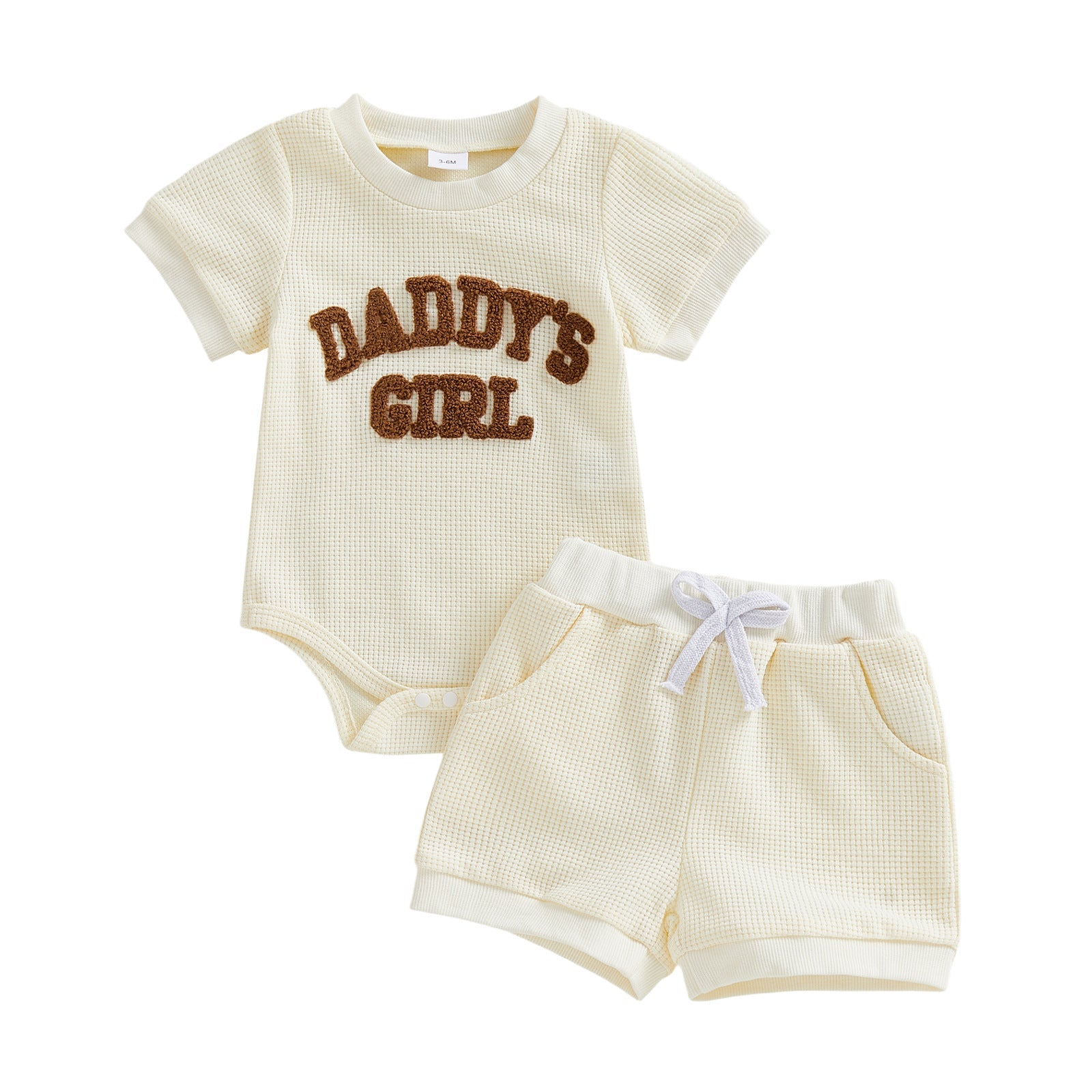 Embroidered DADDYS GIRL Letter Romper With Short Sleeves Shorts Two-Piece Set