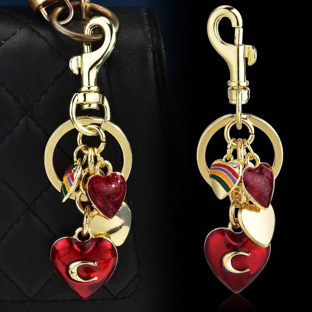 Metal keychain cute fruit set with diamonds apple keyring pendant handbag keyring accessory for women