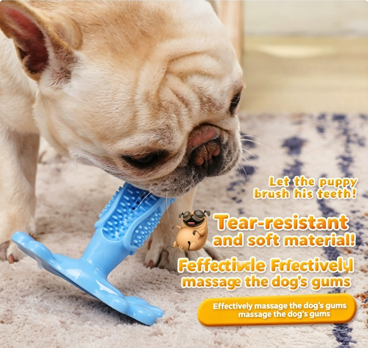 Pet Dog Toy Dental Brush Teeth Cleaning Elastic Rubber Chew Toy