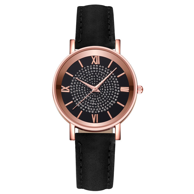 Womens Watches Bracelet Set Starry Sky Ladies Watch Casual Leather Student Quartz Wristwatch Luxury Fashion Minimalist Leather Strap Dress Analogue Quartz Round Elegant Watch