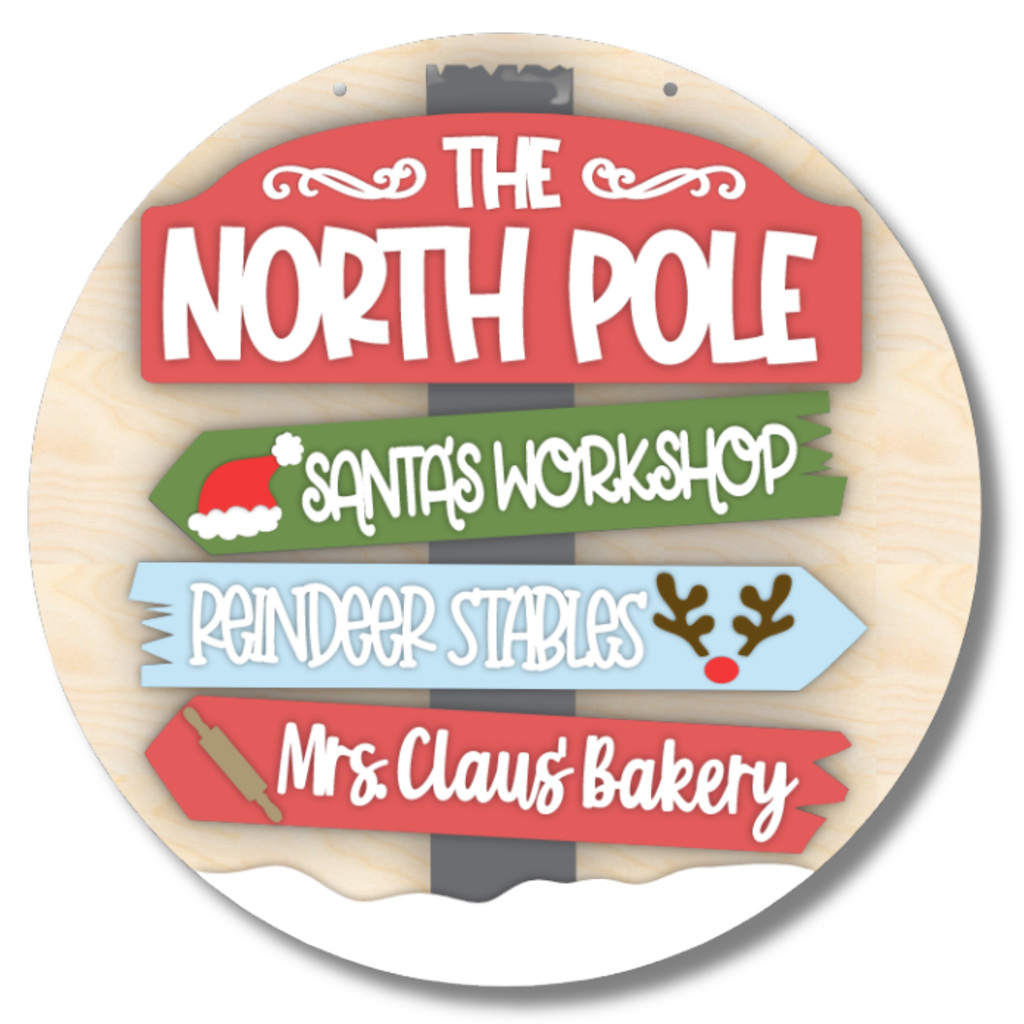 Unfinished North Pole Directions Door Sign Kit | Wood Craft Cutouts | 1/4" Thick |