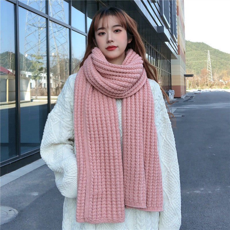 Winter Simple Soft Colorful Knitted Wool Scarf Solid Warm Scarves Lightweight Casual Couple Muffler Striped Elegant Hijab Cashmere Scarf Neck Scarf Christmas Gift For  Women