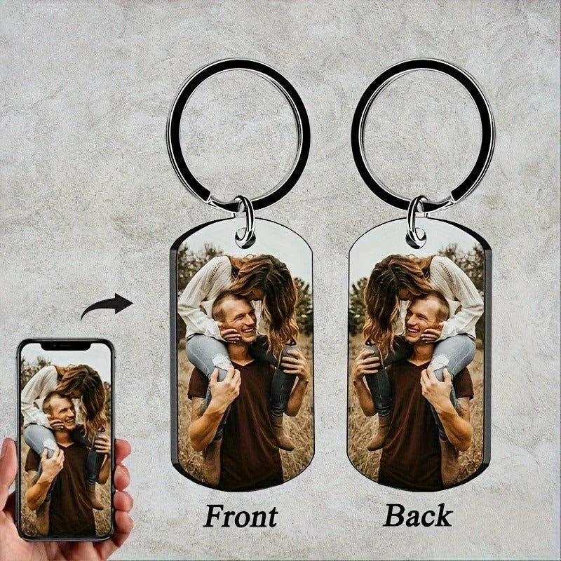 Stainless Steel Necklace Men and Women Personalized Custom Keychain with Pictures - Double Sided Engraving Photo Text Customized Key Chains for Men Boyfriend