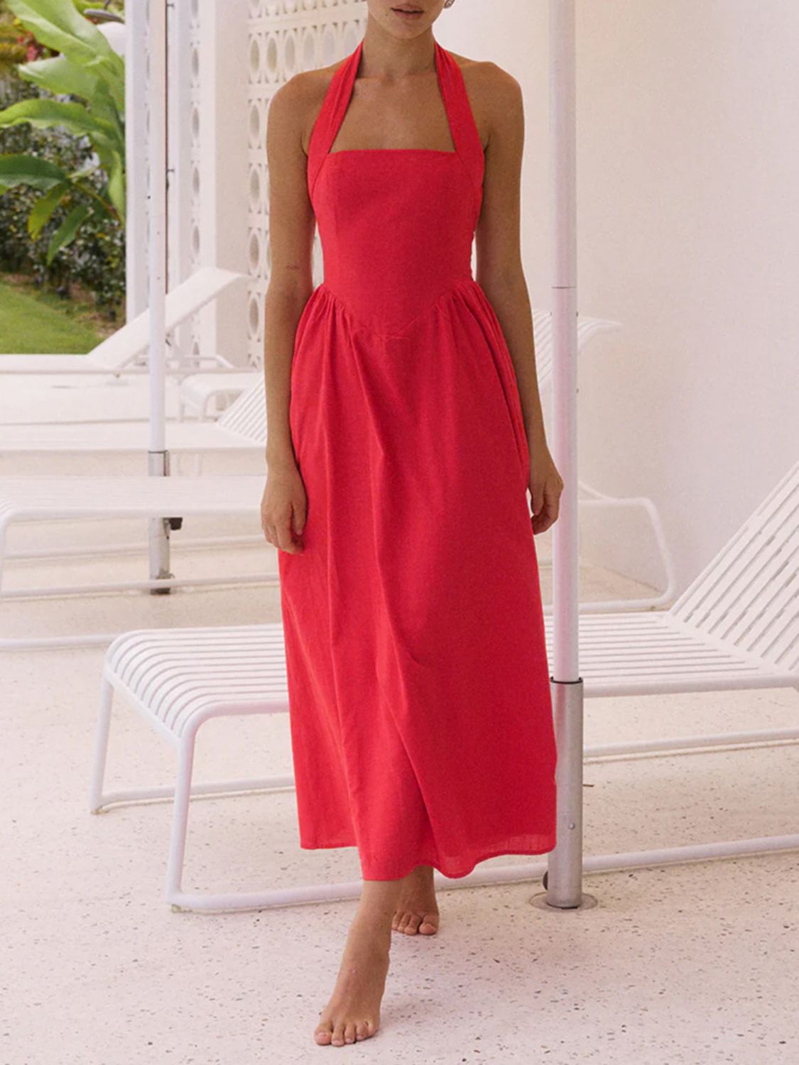Black Ruched Halter Neck Midi Dress Sleek & Sophisticated Dress For Women