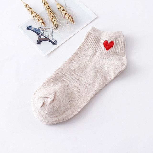Women Short Socks Red Heart Cute College Fresh Female Socks Soft Cotton Summer Autumn Sock for Girls