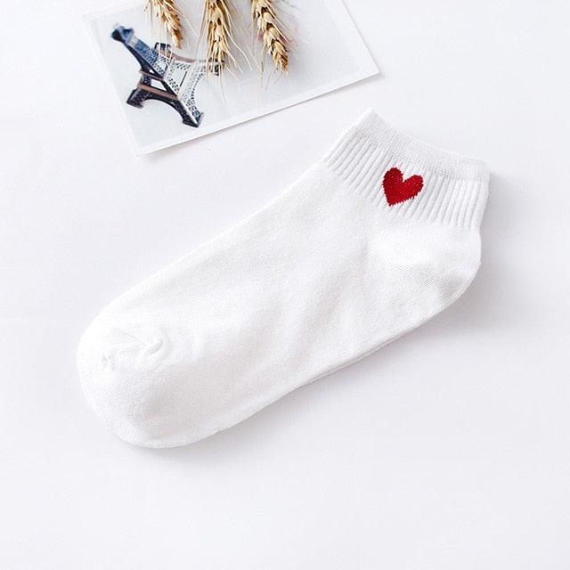 Women Short Socks Red Heart Cute College Fresh Female Socks Soft Cotton Summer Autumn Sock for Girls