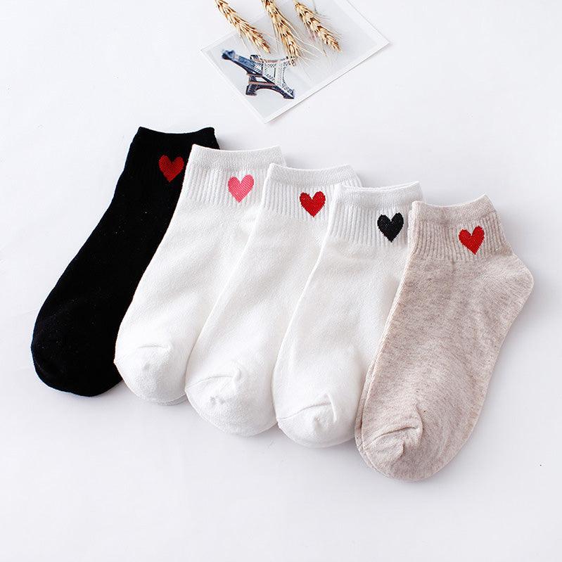 Women Short Socks Red Heart Cute College Fresh Female Socks Soft Cotton Summer Autumn Sock for Girls