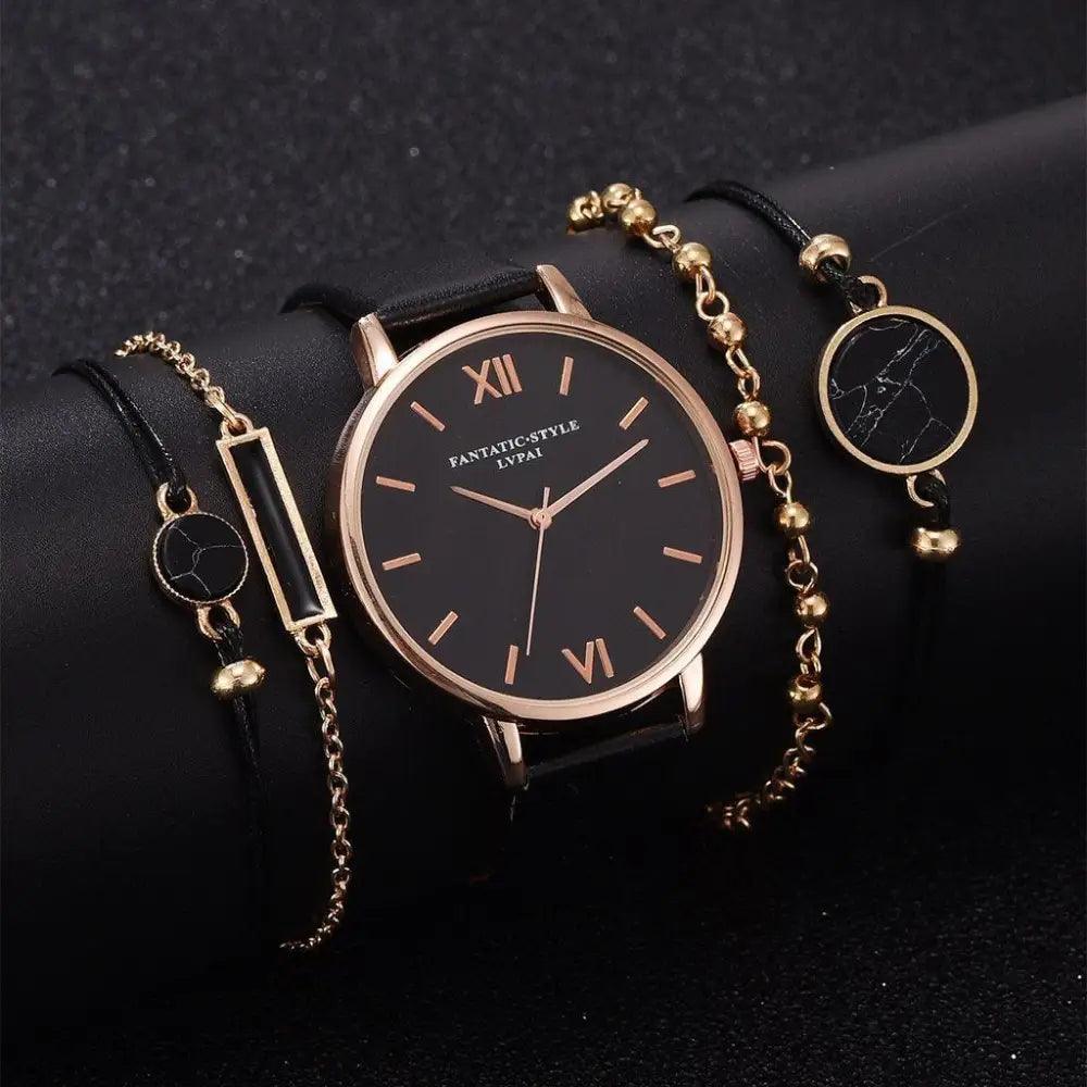 5Pcs Elegant Stylish Buckle Quartz Wrist Watch Set - Fashion Watches For Women and Girls