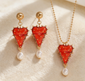 Palace Sheer Tassel Heart & Strawberry Earring Set