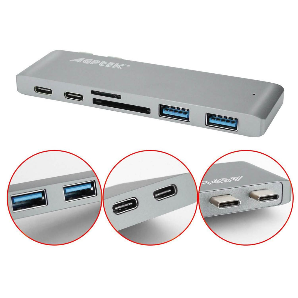 6-in-1 Type-C USB-C Hub Adapter Dual USB 3.0 Port Thunderbolt 3