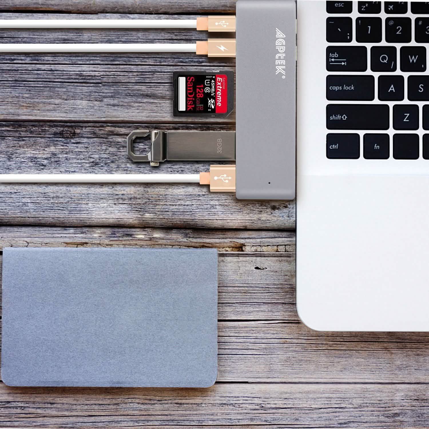 6-in-1 Type-C USB-C Hub Adapter Dual USB 3.0 Port Thunderbolt 3