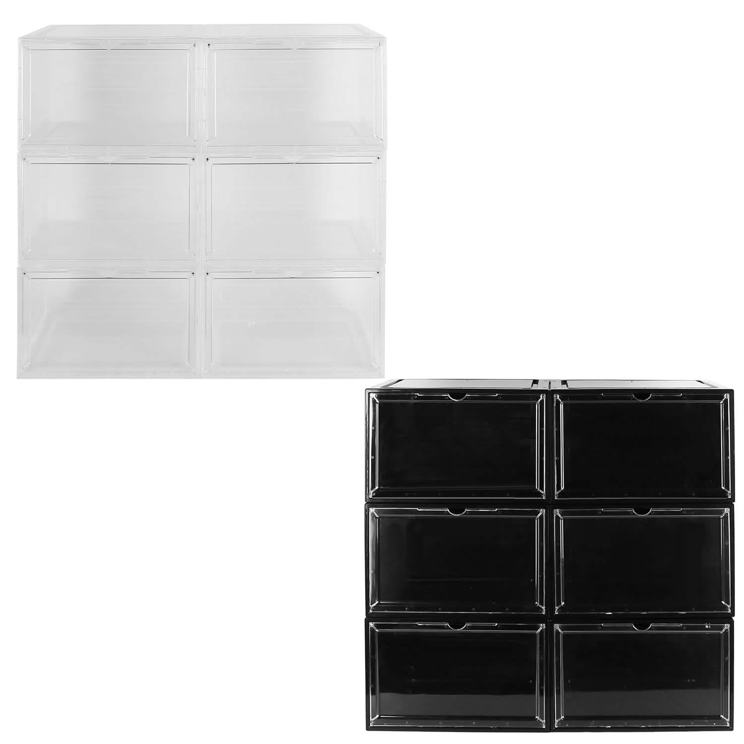6-Pack: Collapsible Shoe Box Stackable Shoe Storage Bin with Magnetic Door