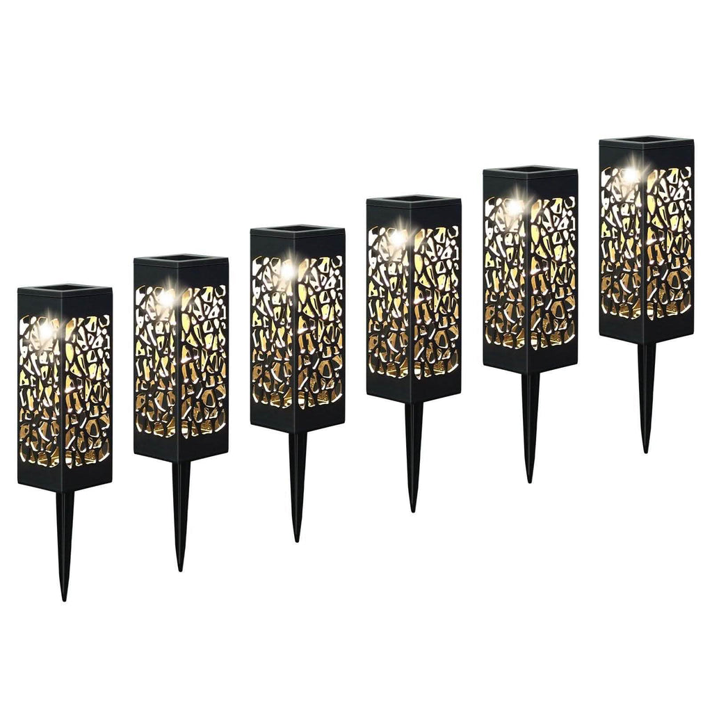6-Pack: Outdoor Solar Light Powered Garden Pathway Lights Waterproof Hollow with Ground Spike